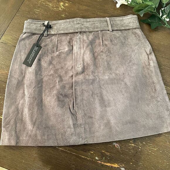 BLANK NYC Genuine Leather Belted Taupe Mini A-line Skirt Back Zip sz 30 New - Picture 3 of 10